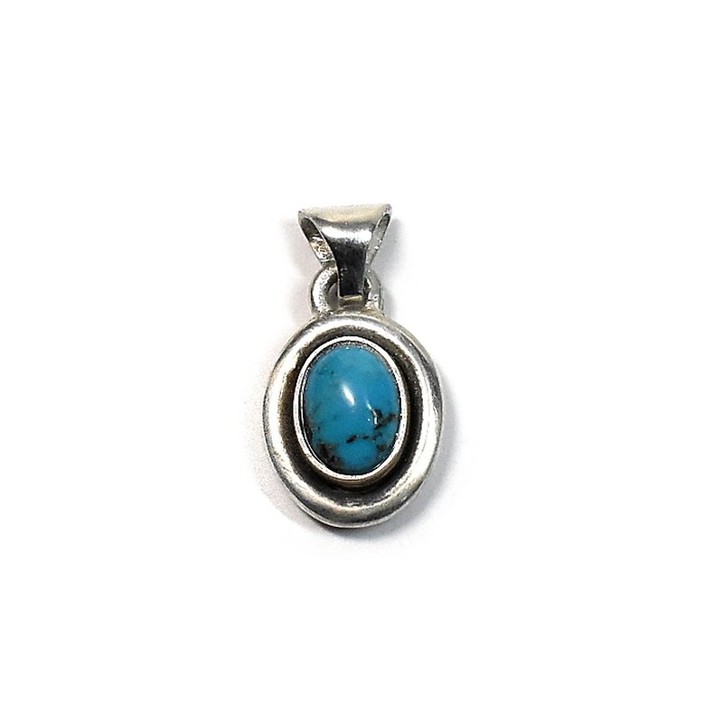 Natural stone turquoise silver pendant top - Necklaces - Semi-Precious Stones Blue