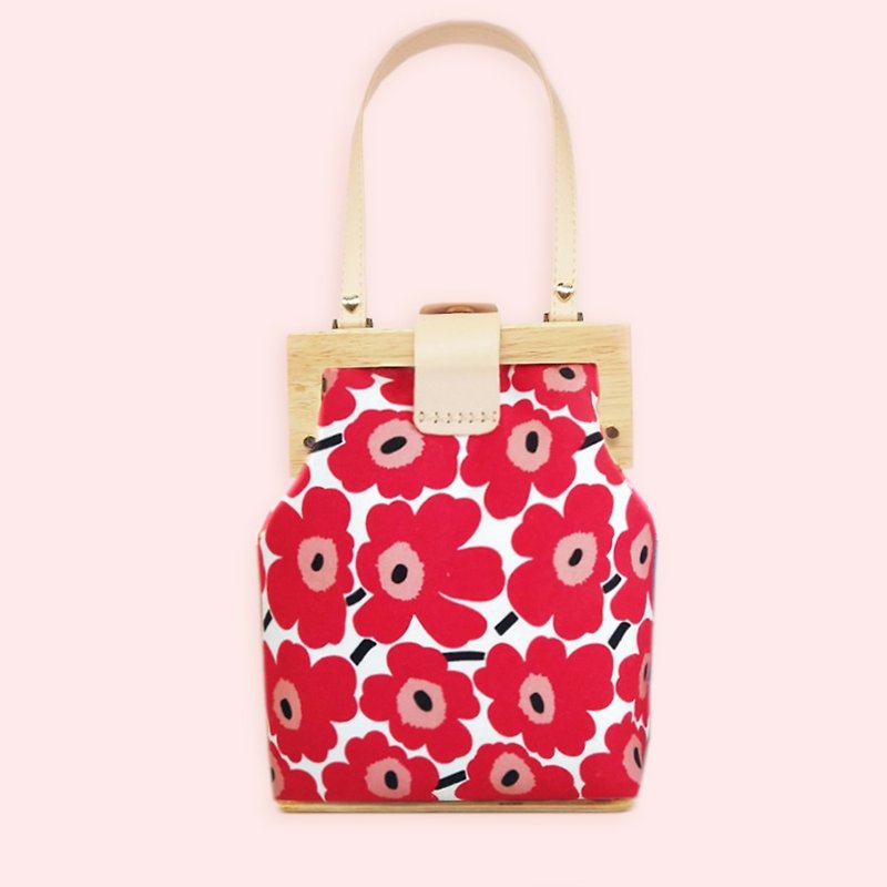 New sun big flower wooden base gold handbag gift travel - Handbags & Totes - Cotton & Hemp Red