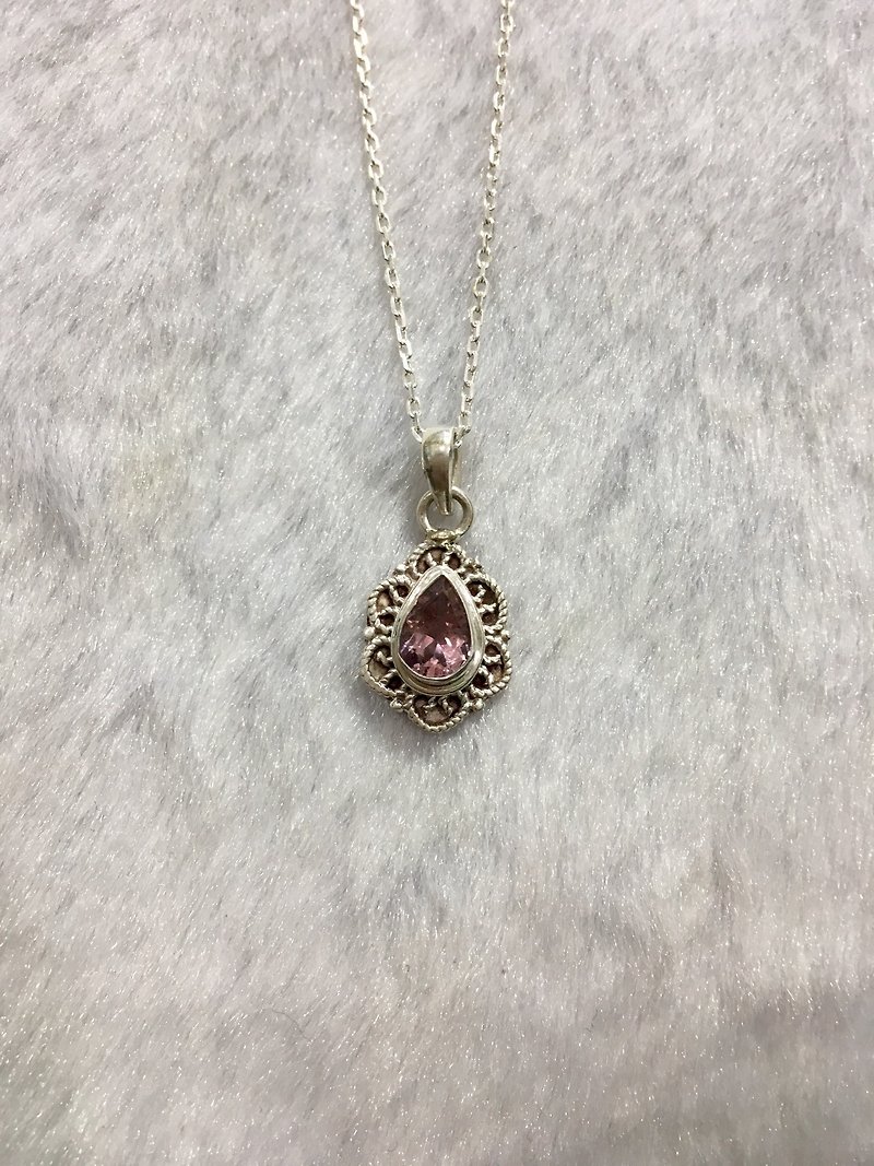 Tourmaline Pendant Cutting Drop series Handmade in Nepal 92.5% Silver - Necklaces - Gemstone Pink