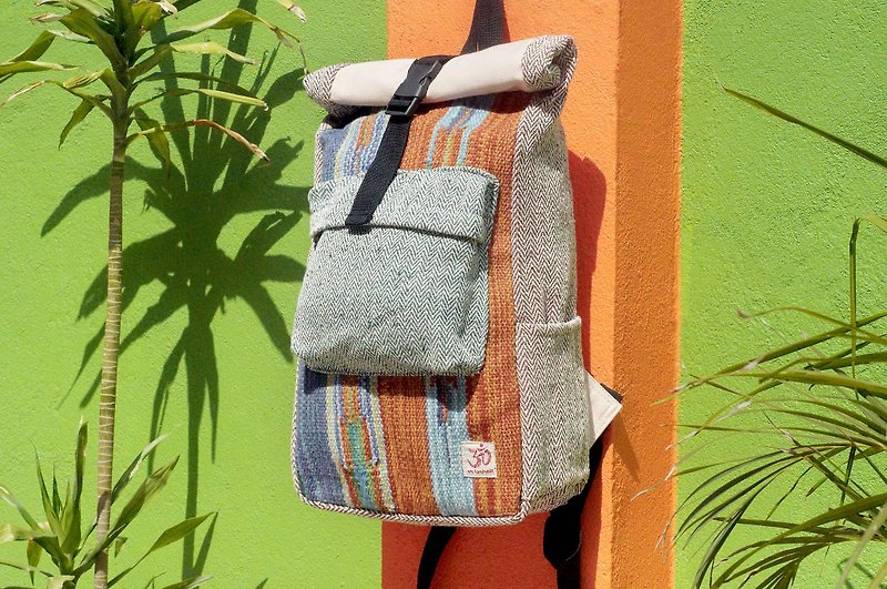 Tanabata gift limited to a handmade cotton and linen splicing design after the backpack / shoulder bag / national mountaineering bag / puzzle package - Morocco Sarah Desert Boho carpet national totem backpack - Backpacks - Cotton & Hemp Multicolor