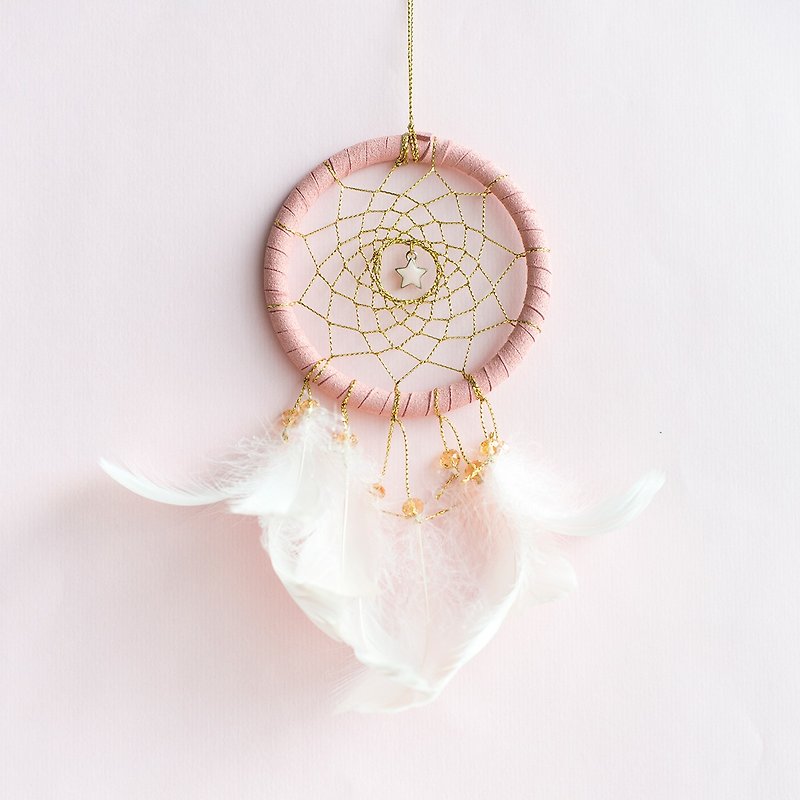 粉金年華(珊瑚紅色) - 捕夢網 10cm -  情人節禮物 - 裝飾/擺設  - 其他材質 粉紅色