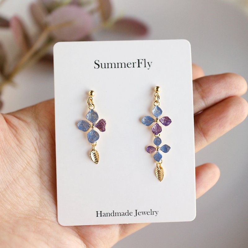 European romantic b2 lavender blue purple hand-painted asymmetrical flower earrings gradient exchange gift - Earrings & Clip-ons - Other Metals Purple