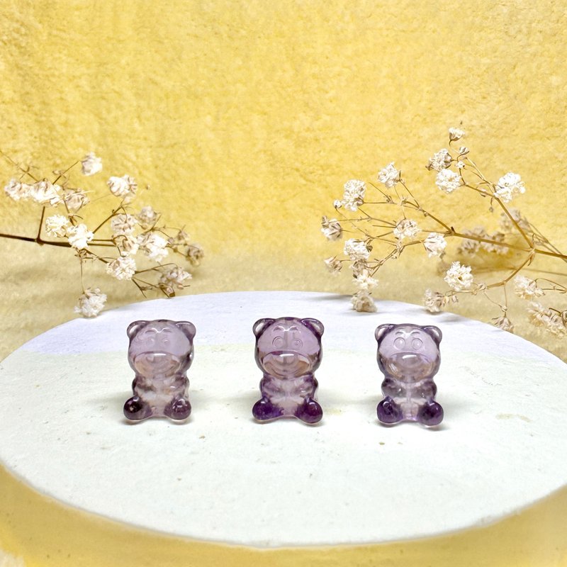 Natural Amethyst Strawberry Bear Necklace/Hand Beads Cute Shape Engraved Mineral Jewelry - สร้อยข้อมือ - คริสตัล สีม่วง