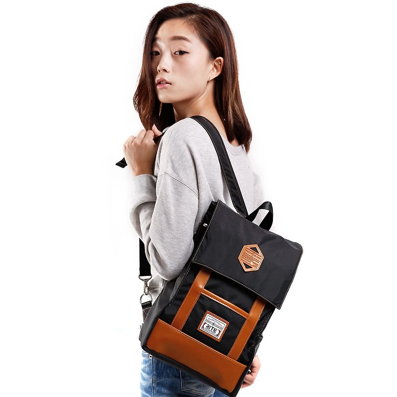 【Brand Zhou Qing - Flower Sale Sale $ 1000】 engraved memories | Wenqing package (M) - nylon black | - Backpacks - Waterproof Material Black