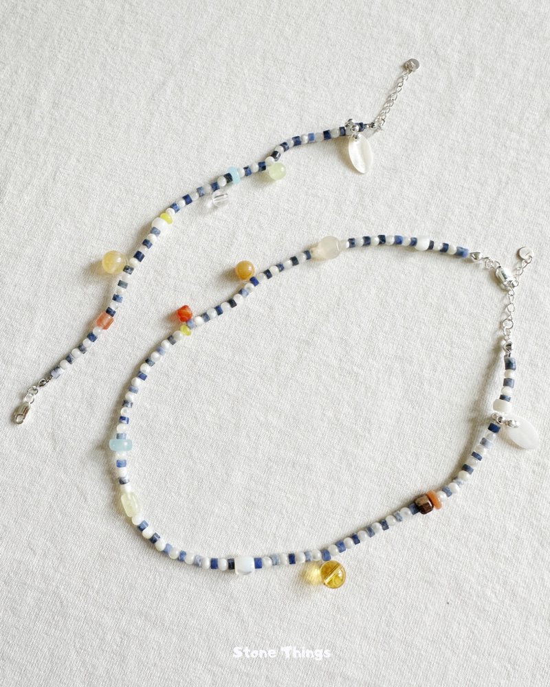 Weekend Picnic|Citrine Red Agate Topaz Crystal Stone Necklace|Original Design - Necklaces - Crystal Blue