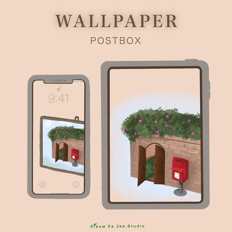 Oil pastel Wallpaper set : Postbox (2 size)  | iPad Tablet and phone - วอลเปเปอร์/สติกเกอร์/ไอคอนแอป - วัสดุอื่นๆ 