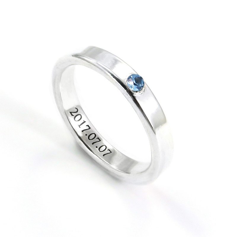 Custom-made 3mm textured sterling silver ring with diamond lettering, bright surface/matte surface/5 colors - แหวนทั่วไป - เงิน สีเงิน
