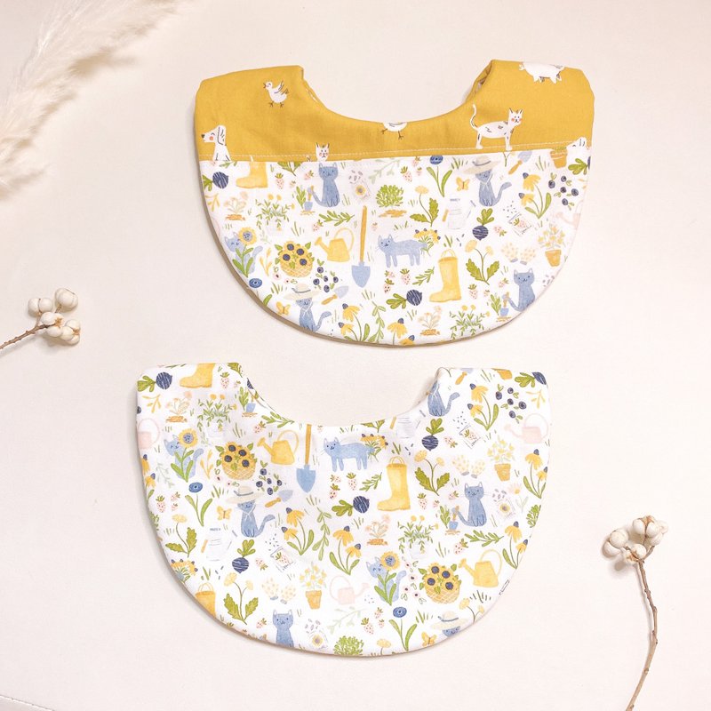 Spliced ​​garden cat bib bib bib handmade bib bib bib gift box handmade - ผ้ากันเปื้อน - ผ้าฝ้าย/ผ้าลินิน สีเหลือง