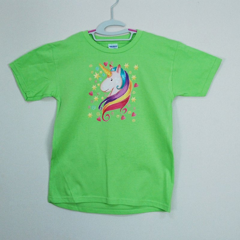 New Year -T-shirt designer: [Unicorn] baby short-sleeved T-shirt "Child" (green fruit) -850 Collections - Other - Cotton & Hemp Multicolor