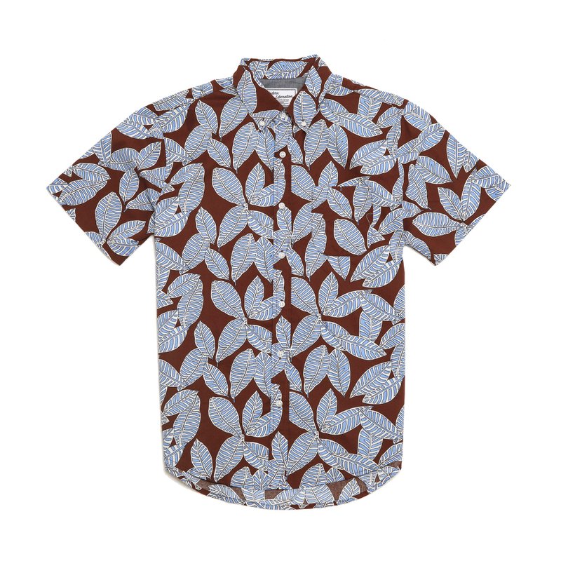 Leaf Print Shirt 葉子圖騰襯衫 - 男襯衫/休閒襯衫 - 棉．麻 咖啡色