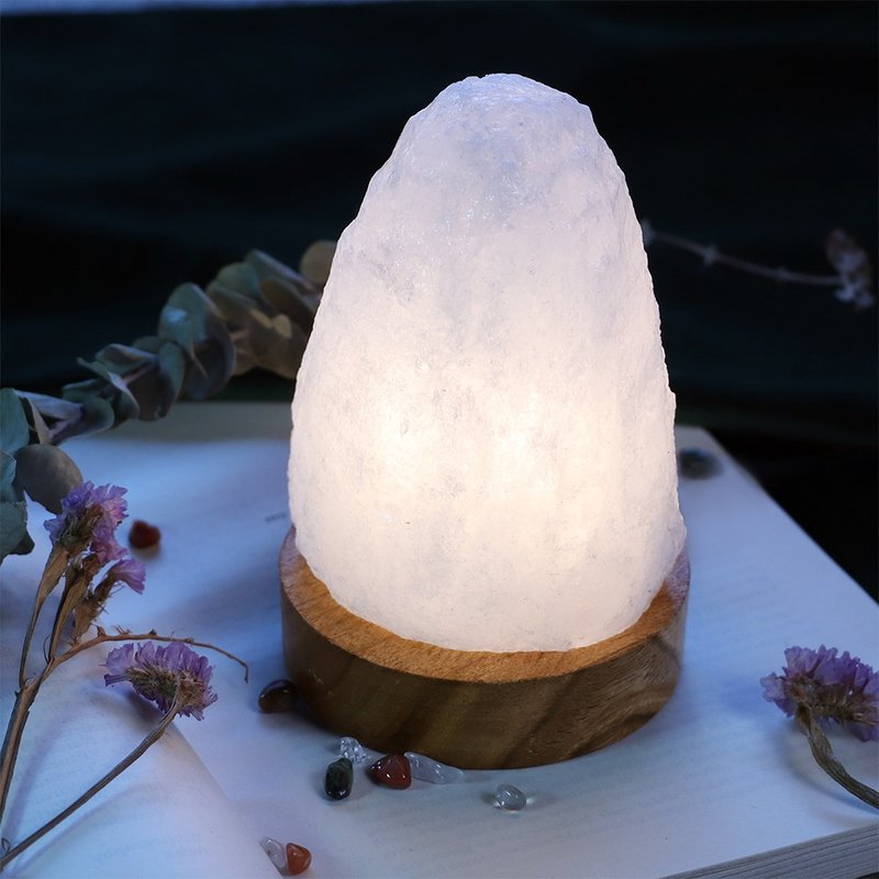 Small White Salt Raw Ore Salt Lamp I Log Base l Purifies the magnetic field and calms the mind - Lighting - Other Materials White