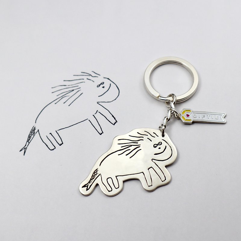 Upload your little baby children&#39;s drawing to order unique jewelry/ order 925 sterling silver key ring