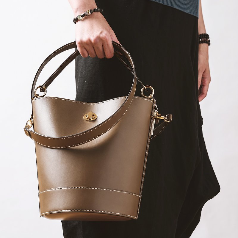 Bucket Bag - Grey - Messenger Bags & Sling Bags - Genuine Leather 