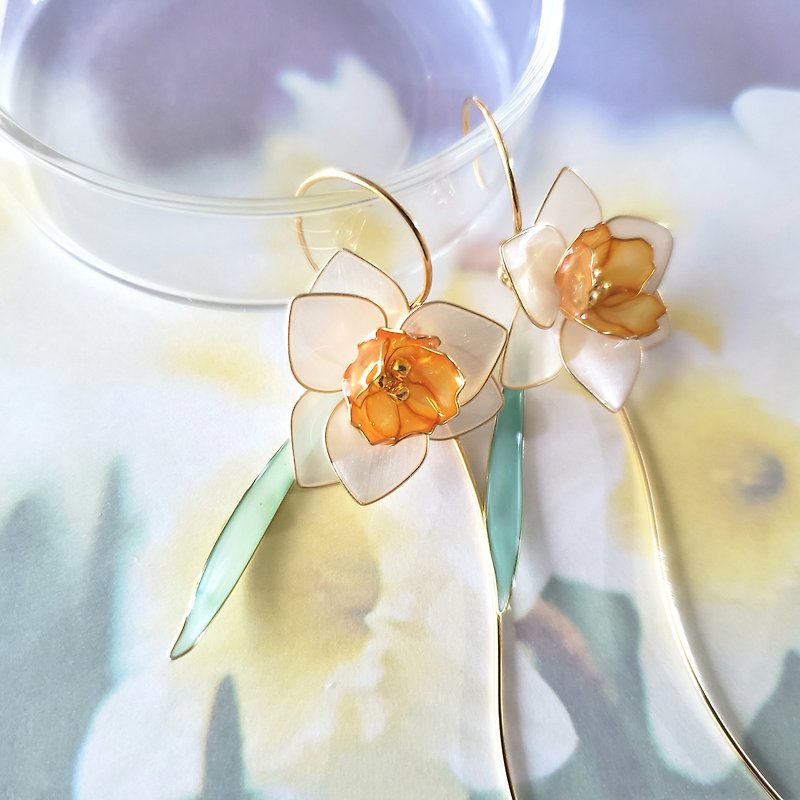 Resin Earrings & Clip-ons Yellow - daffodil pierced earrings or clip-on earrings