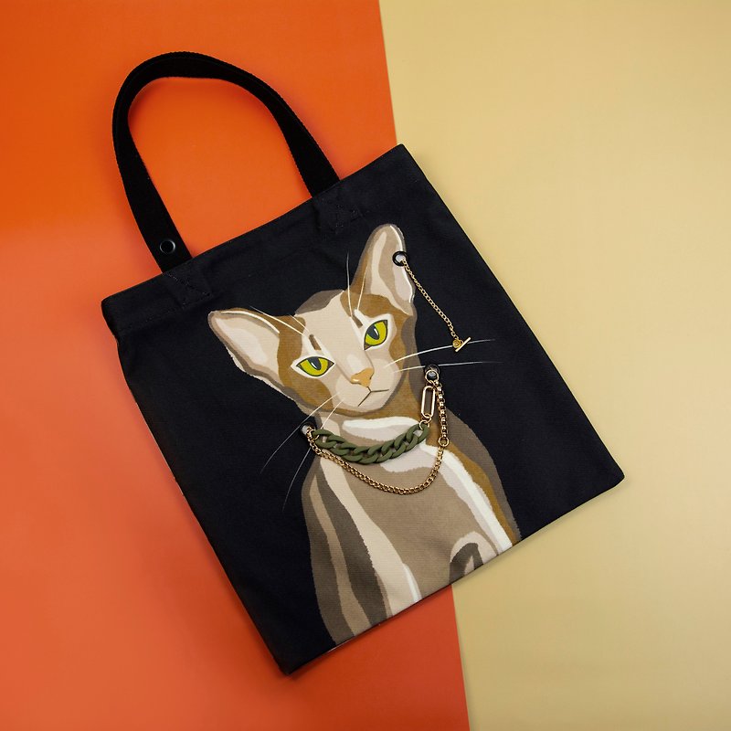 貓咪雙面插畫帆布包黑色-阿比西尼亞貓 - 手袋/手提袋 - 聚酯纖維 黑色