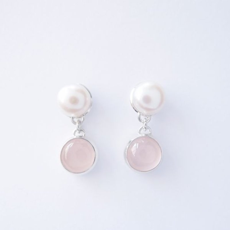 クラシックローズクォーツ真珠のイヤリング925シルバー - ピアス・イヤリング - 宝石 ピンク