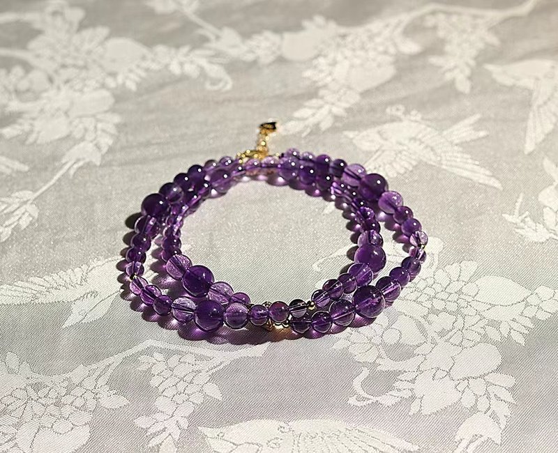 The natural amethyst double circle bracelet is suitable for brain workers to improve intelligence, enhance exam luck and boost career - สร้อยข้อมือ - คริสตัล 