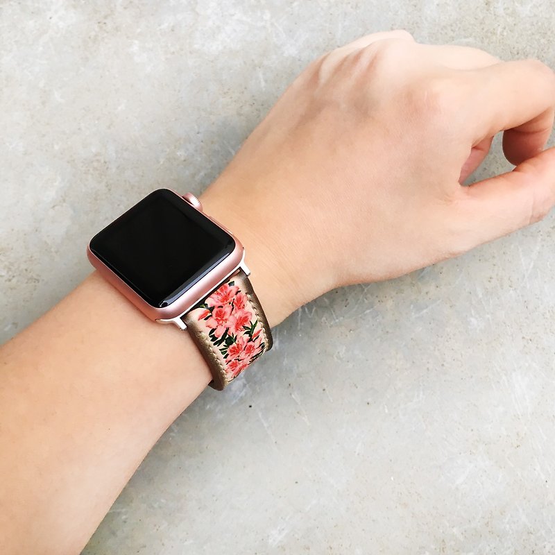 Apple Watch錶帶38毫米42毫米手工縫製手工系列 - 錶帶 - 真皮 粉紅色