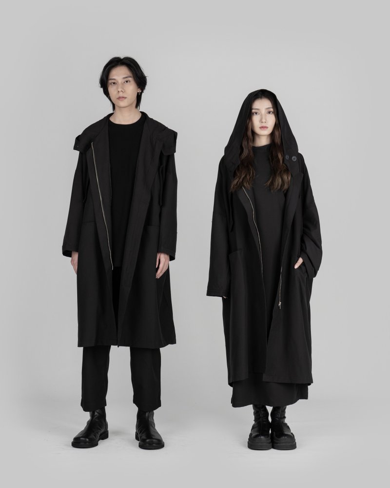 MUKK DESIGN 巫師帽魚尾防水大衣 - 男夾克/外套 - 聚酯纖維 黑色