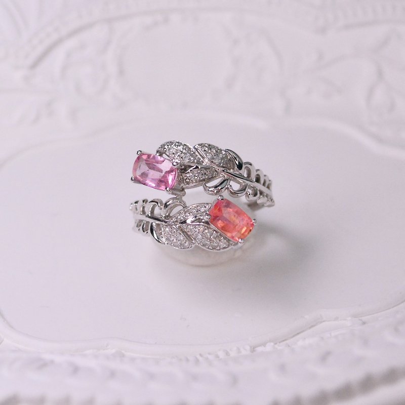 Padparadscha Feather 18K Gold Ring - General Rings - Gemstone Silver