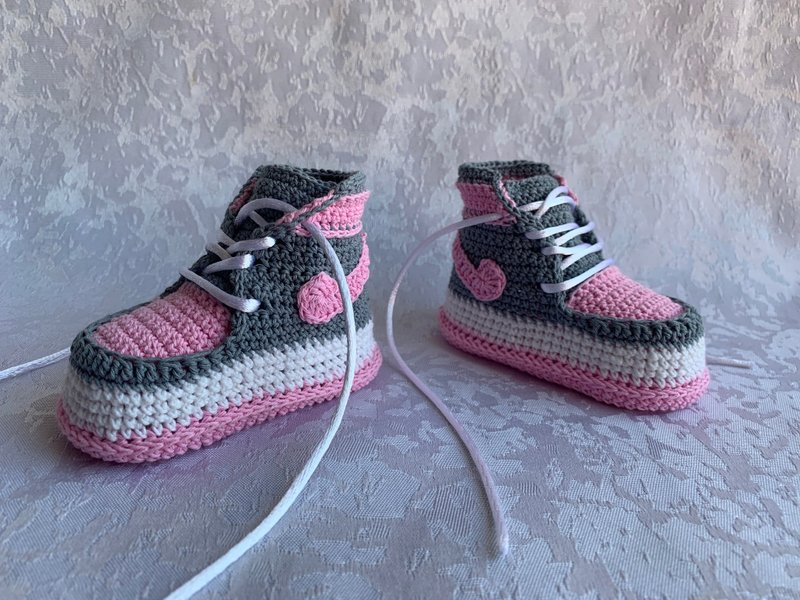 Nike Jordans Baby Booties Sneakers Jordan 1 Crochet Crochet Shoe Shower - 嬰兒鞋/學步鞋 - 棉．麻 粉紅色