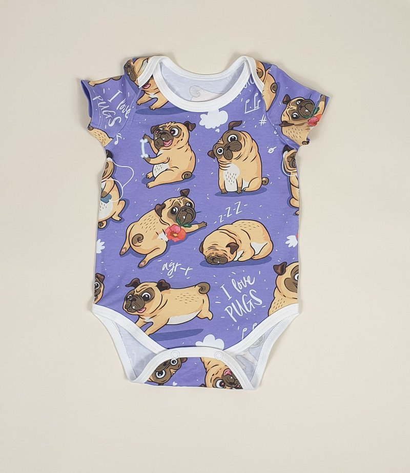Pugs baby bodysuit, baby boy bodysuit, baby girl bodysuit, baby onesie with dogs - 包屁衣/連身衣 - 棉．麻 多色