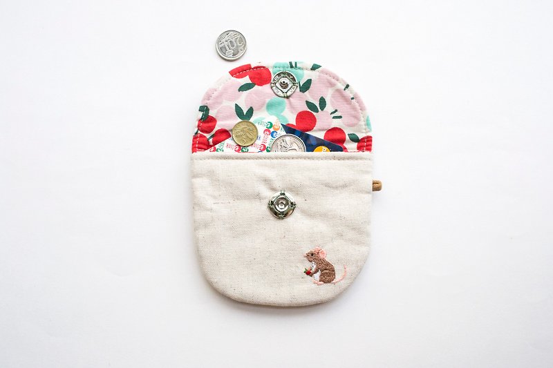 鼠 Field Mouse Embroidered Linen Wee Pouch - Coin Purses - Cotton & Hemp Multicolor