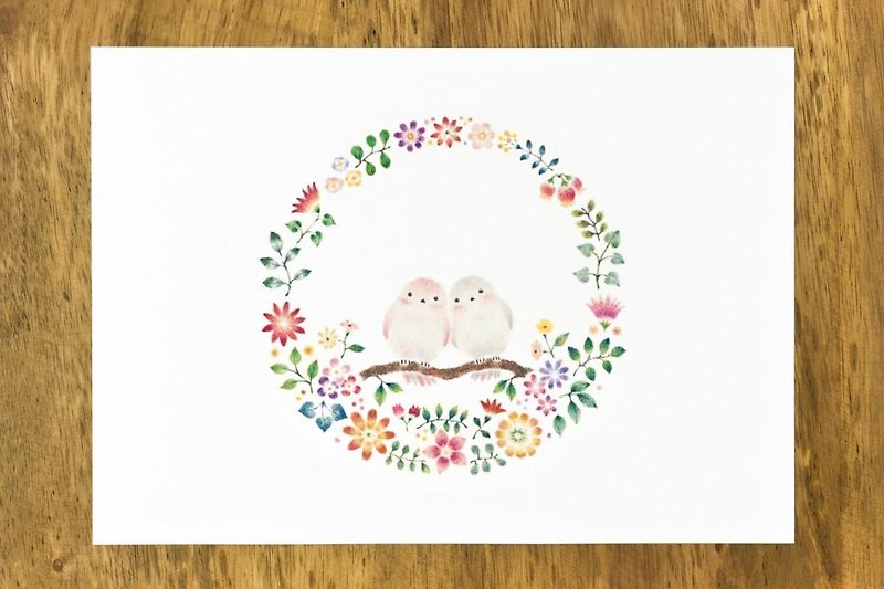 絵のある暮らし。アートプリント "幸せな小鳥と花の輪" AP-112 - 掛牆畫/海報 - 紙 粉紅色