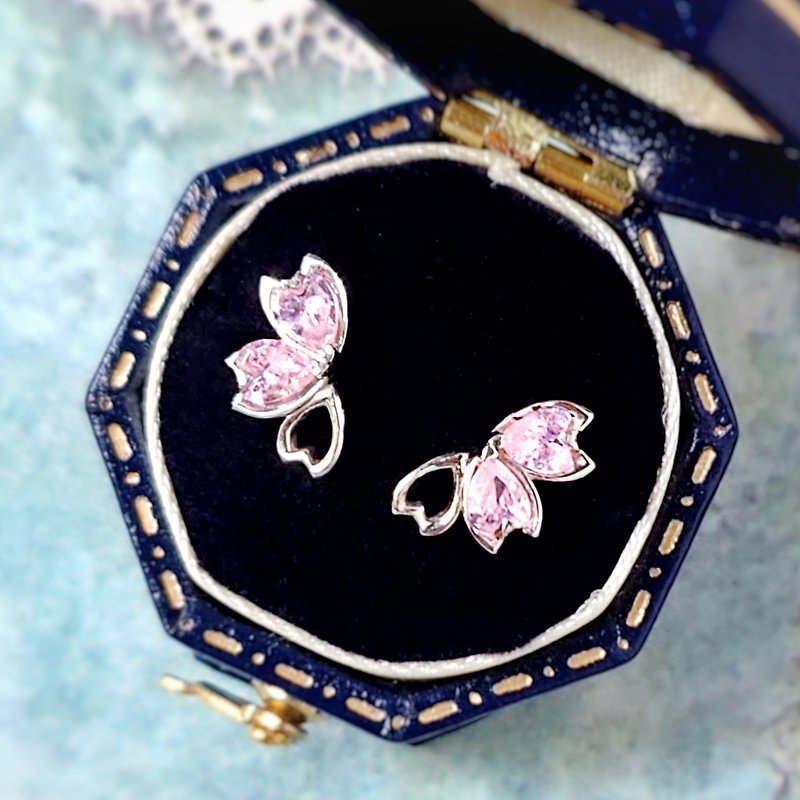 Special Sakura Petal Cut 18K White Gold Plated Silver Earring Studs - Earrings & Clip-ons - Semi-Precious Stones Pink