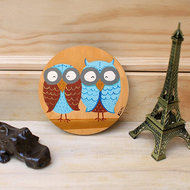 Ceramic water coaster ∣ couple owl - Coasters - Porcelain Multicolor