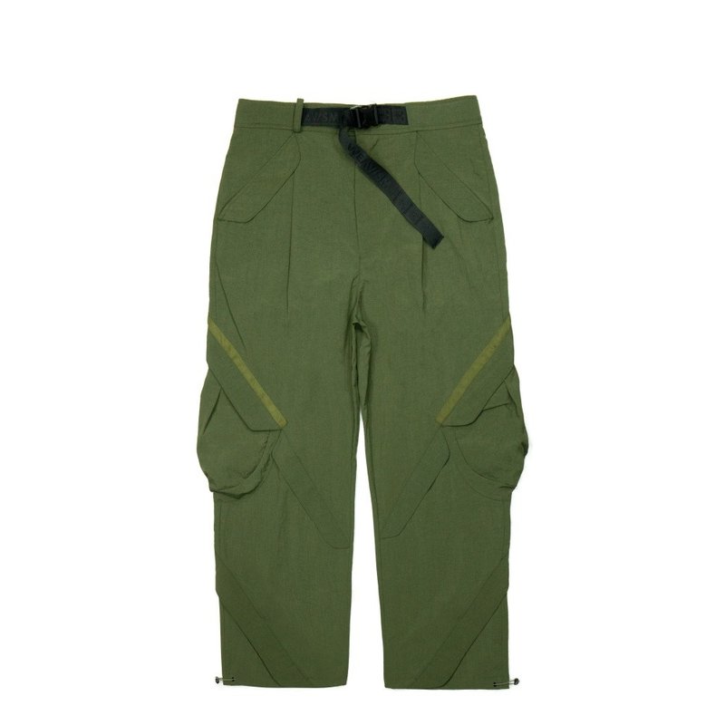 Multi-pocket belt trousers-green - กางเกงขายาว - ไนลอน 