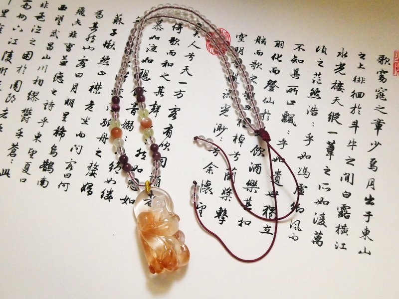 晶晶工坊*Love2hm 【九尾狐-晶彩】-紅兔毛俏色桃花樹項鍊 - 項鍊 - 寶石 紅色