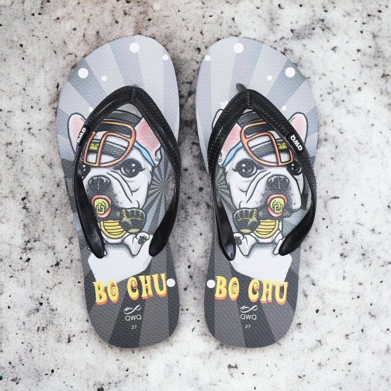 メンズ フレンチブルドッグ QWQ天然ゴムフリップフロップ 柔らかく滑りにくい カップル用ビーチサンダル ブラック -Bo Chu- - サンダル - ゴム 多色