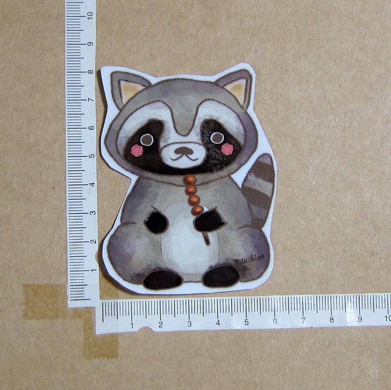 Hand-painted illustration style completely waterproof sticker raccoon eating candied haws Chinese traditional dessert - Stickers - Waterproof Material Gray