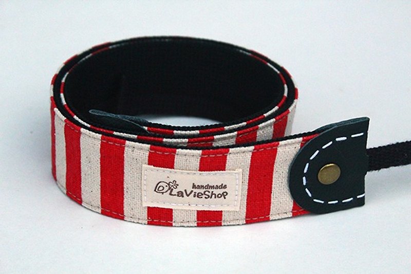 Freshing  Stripe  (Red) 38mm Handmade Camera strap GF/NEX/DLSR/M43 Customizable - กล้อง - ผ้าฝ้าย/ผ้าลินิน สีแดง