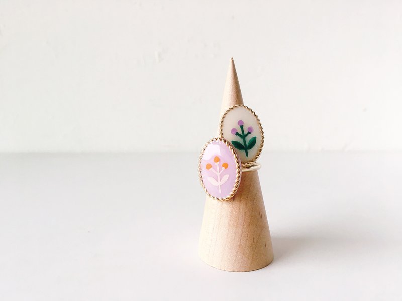 紫藤橘花系列-紫花/橘花戒指  手繪 限量 垂墜 手作 可調整戒圍 - 戒指 - 其他材質 紫色