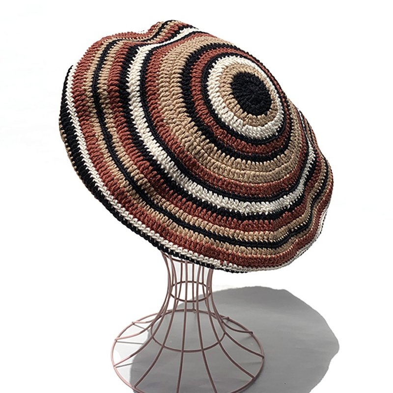 [Crochetam] Border Tam Beret BROWN - หมวก - ผ้าฝ้าย/ผ้าลินิน สีนำ้ตาล