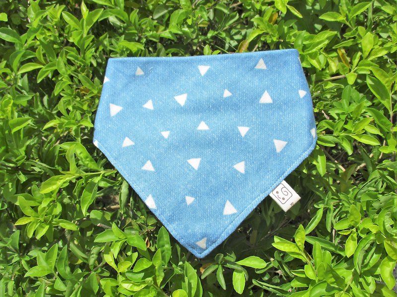 經典三角幾何(深藍色)/日本四層紗手工雙面三角圍兜.口水巾.領巾 - 圍兜/口水巾 - 棉．麻 藍色