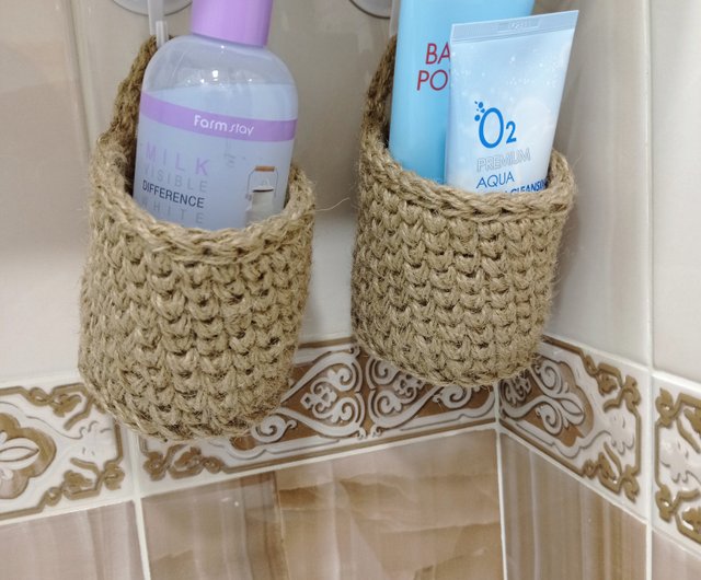 Small Jute Basket, Bathroom and Kitchen Storage Basket, Crochet Jute Basket,  Home Organizer 