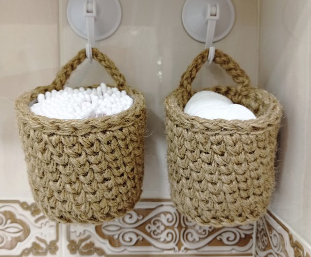 Small Jute Basket, Bathroom and Kitchen Storage Basket, Crochet Jute Basket,  Home Organizer 