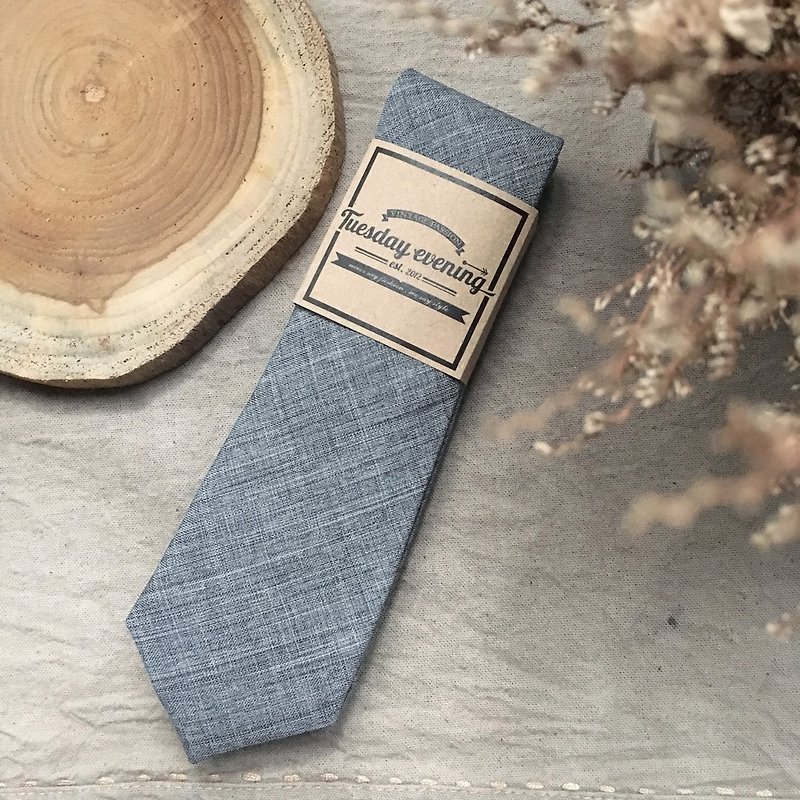 Necktie Blue Light Jean OS - 領呔/呔夾 - 棉．麻 藍色