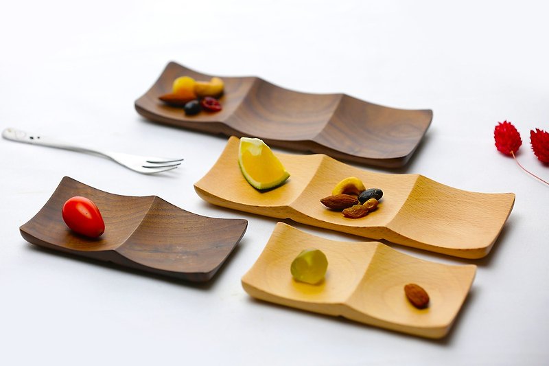Leisure small dish (2 slots + 3 slots) Two-piece group (beech / walnut) - จานเล็ก - ไม้ 