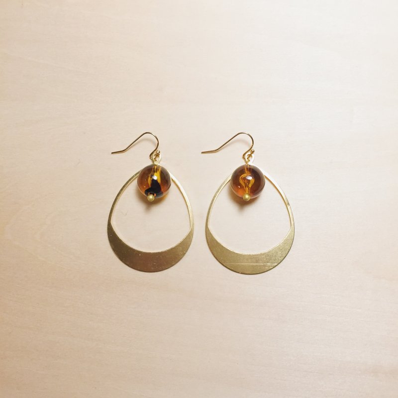 Vintage amber tea honey drop earrings - ต่างหู - เรซิน สีนำ้ตาล