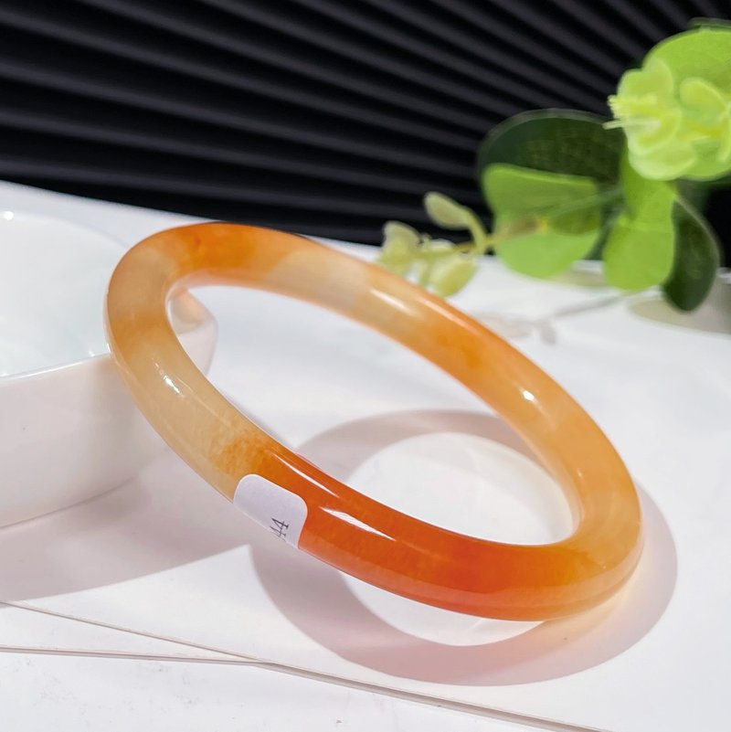 Golden Silk Jade Bracelet 57MM Ice Orange Quartzite Jade Bracelet with Certificate Natural Transition - สร้อยข้อมือ - หยก 