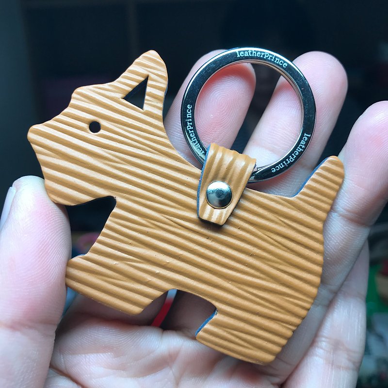 {Leatherprince handmade leather} Taiwan MIT light brown cute shenrui silhouette version leather key ring / Schnauzer Silhouette epi leather keychain in brown (Small size / - ที่ห้อยกุญแจ - หนังแท้ สีนำ้ตาล
