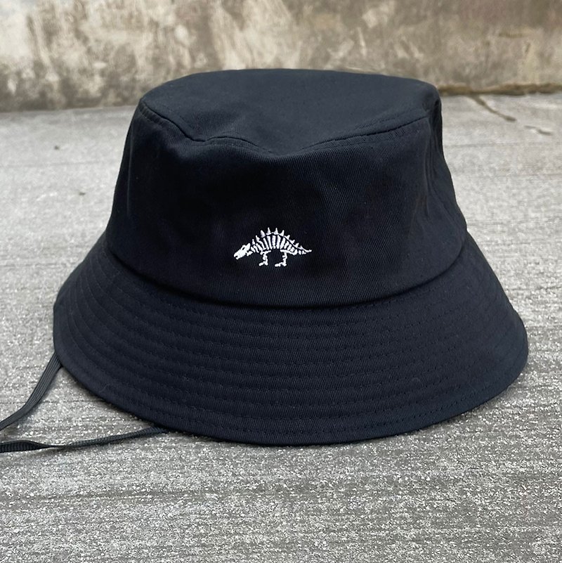 挺版漁夫帽可拆式帽繩 - 化石龍款 生日禮/情人禮 - 帽子 - 棉．麻 黑色