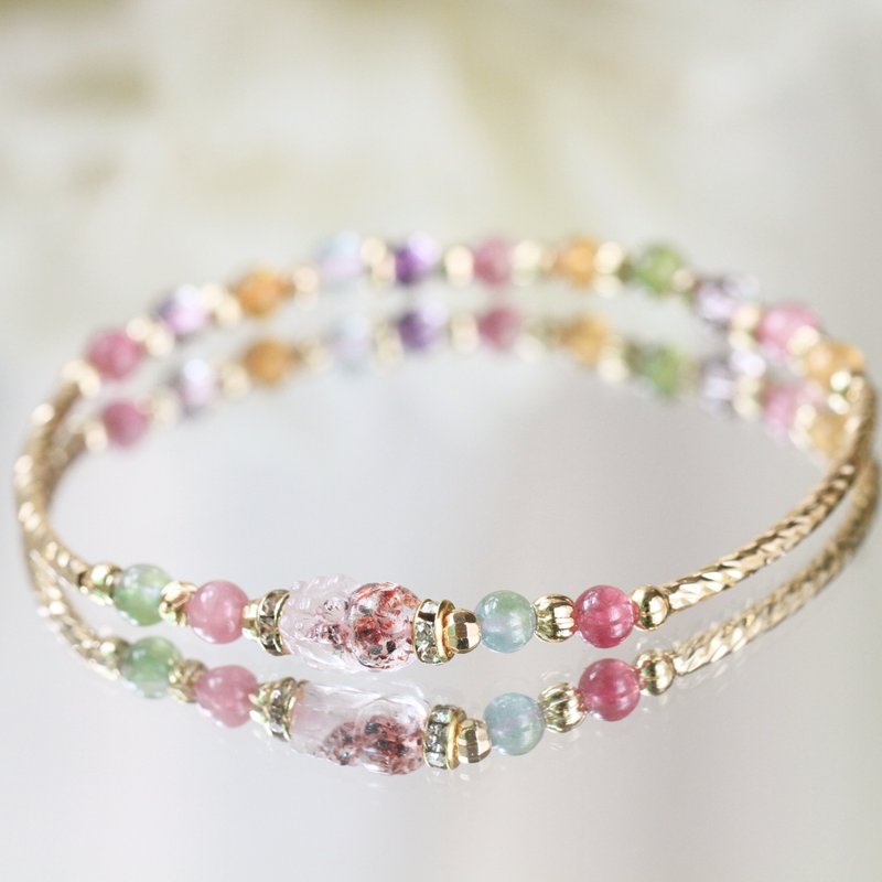 Super Seven Pixiu Cornucopia Rainbow Tourmaline All-round Super Wealth Luck Noble Happiness Crystal Bracelet - Bracelets - Crystal 