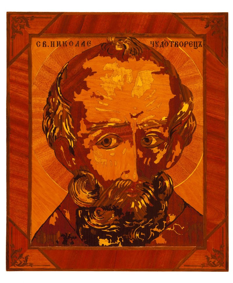 Saint Nicholas Orthodox Byzantine Christian our Lord Wood Icon Wall wood mosaic - 壁貼/牆壁裝飾 - 木頭 橘色
