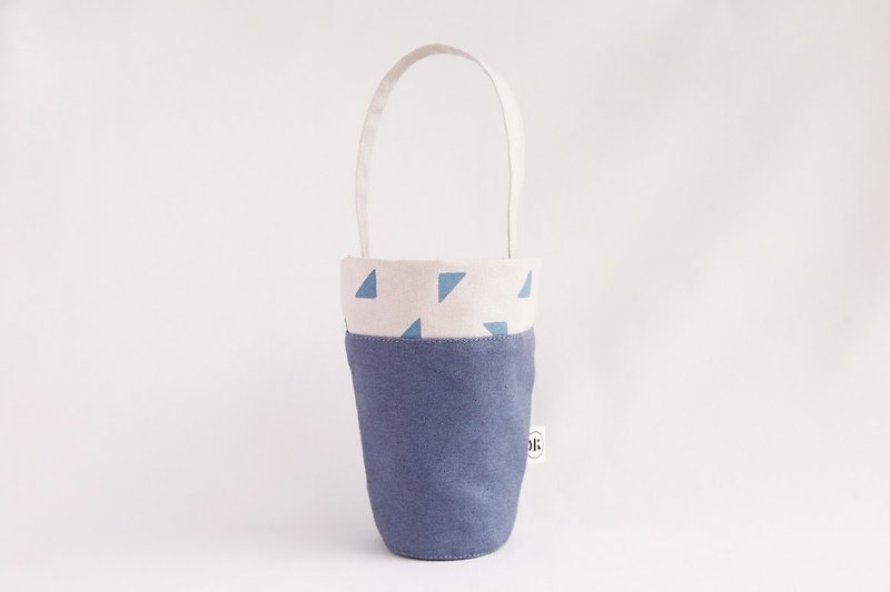 【幾何学的なカップバッグ】 - スプレーブルー - ドリンクホルダー - コットン・麻 ブルー