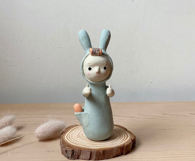力うさぎ陶器パペット 虹色うろこ 自由奔放なうさぎ＋不思議な